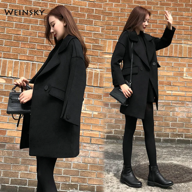 Weinsky Женское пальто осень-зима 2018 модное офисное женское двубортное свободное