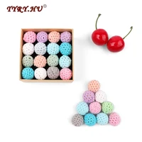 tyry hu 100pcslot 16mm 0 62 inch handmade round crochet beads wooden crocheted bead colorful bead round beads diy jewelry make