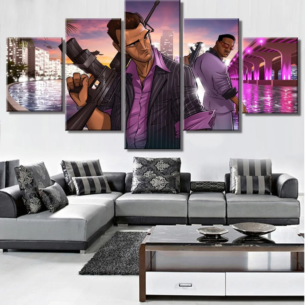 Framework 5 Piece Canvas Art GTA Game Poster Painting Wall Picture Home Decoration Living Room | Дом и сад