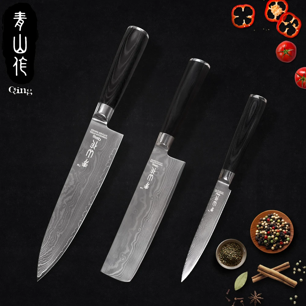 QING VG10 ножи из дамасской стали наборы высокого качества кухонные инструменты 5