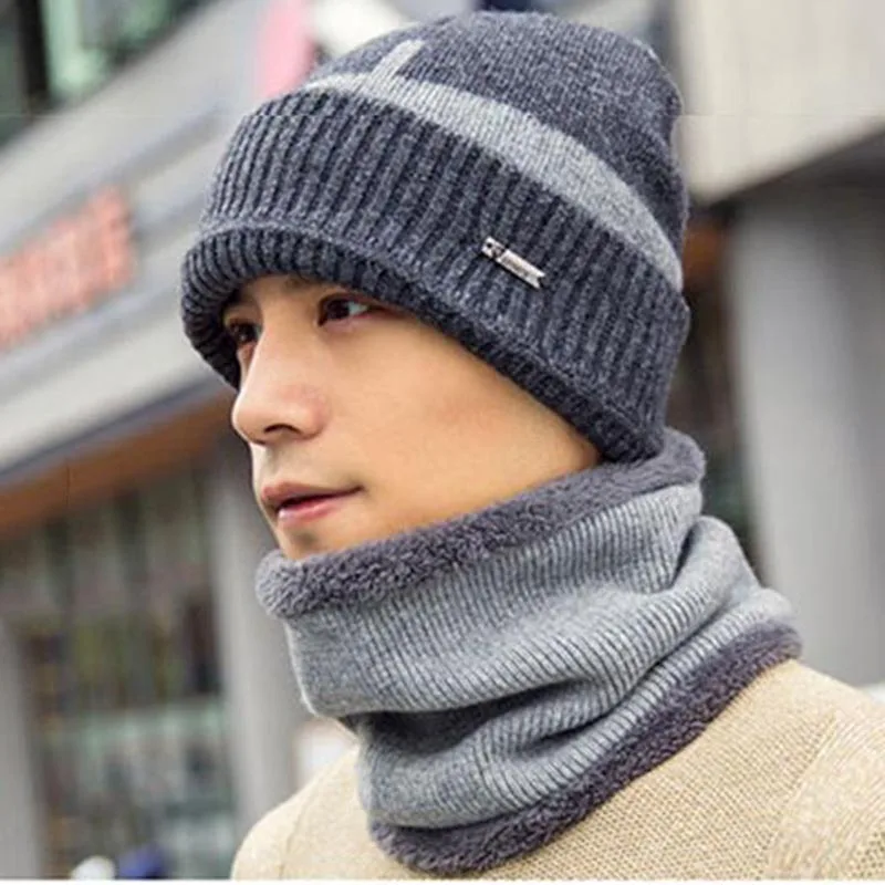 

New Winter Beanies Men Scarf Knitted Hat Caps Mask Gorras Bonnet Warm Baggy Hats Boys Thicken Hedging Balaclava Hat