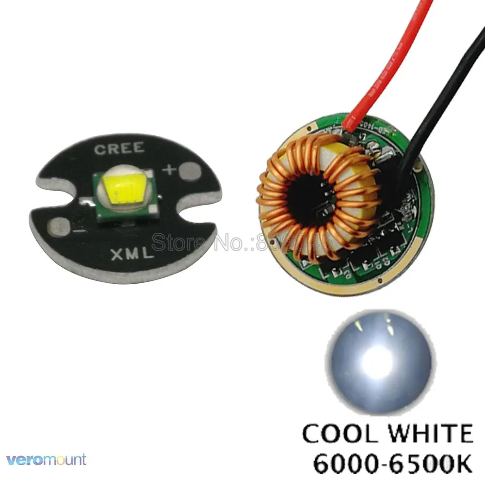 Cool White 16mm Cree XM-L T6 10 Вт светодиодный излучатель холодный белый нейтральный белый теплый белый 20 мм черный PCB+ 22 мм 2.8A 1 режим/3 режима/5 Режим затемнения драйвер - Испускаемый цвет: Cool White 16mm
