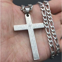 fashion men cross necklaces stainless steel crucifix bible lords prayer pendant choker jewelry colar masculino 24