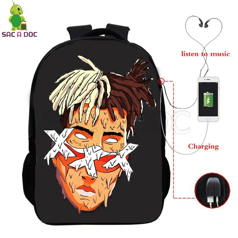 Известный раппер Xxxtentacion школьная сумка Многофункциональный usb зарядка Рюкзак для ноутбука для подростков мальчиков девочек дорожные сумки через плечо