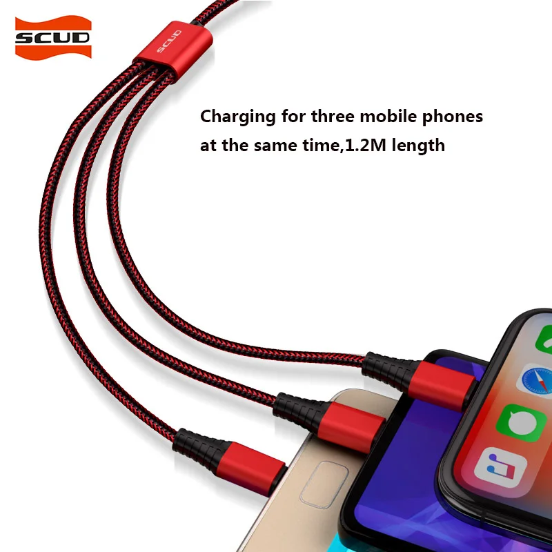 SCUD three in one USB кабель Type C Micro для Samsung Xiaomi Huawei LG зарядный iPhone X8 7 6 6S plus 5|Кабели