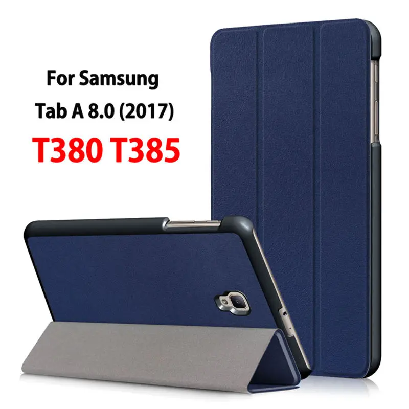 Ультратонкий Магнитный чехол для samsung Galaxy Tab A 8,0 T380 T385 8,0 дюймов, умный чехол, чехол для планшета из искусственной кожи+ пленка+ ручка - Цвет: Dark blue