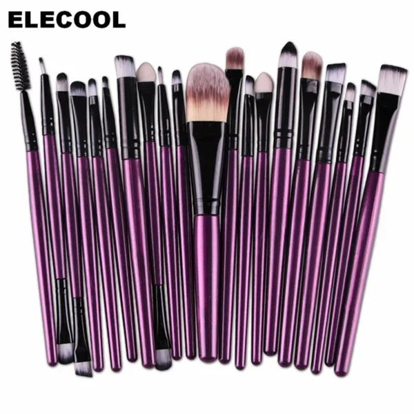 20pcs purple black ELECOOL 20/15/1 шт наборы кистей для макияжа Тени для век основа для макияжа лица Косметическая пудра подводка для глаз с ресницами, губами Макияж Кисти Косметический Красота ящик для инструментов - Handle Color: 20pcs purple black