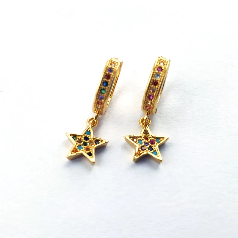 

6 пар, новая мода, радуга, многоцветный Цирконий, вымощенная звезда, серьги, золотой цвет, для девочек, для детей, леди, ювелирные изделия, ER928