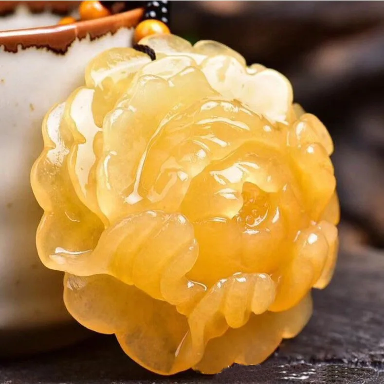 Натуральный китайский HUANGLONG jade Hua kai fu gui подвеска в форме цветка пиона Женская