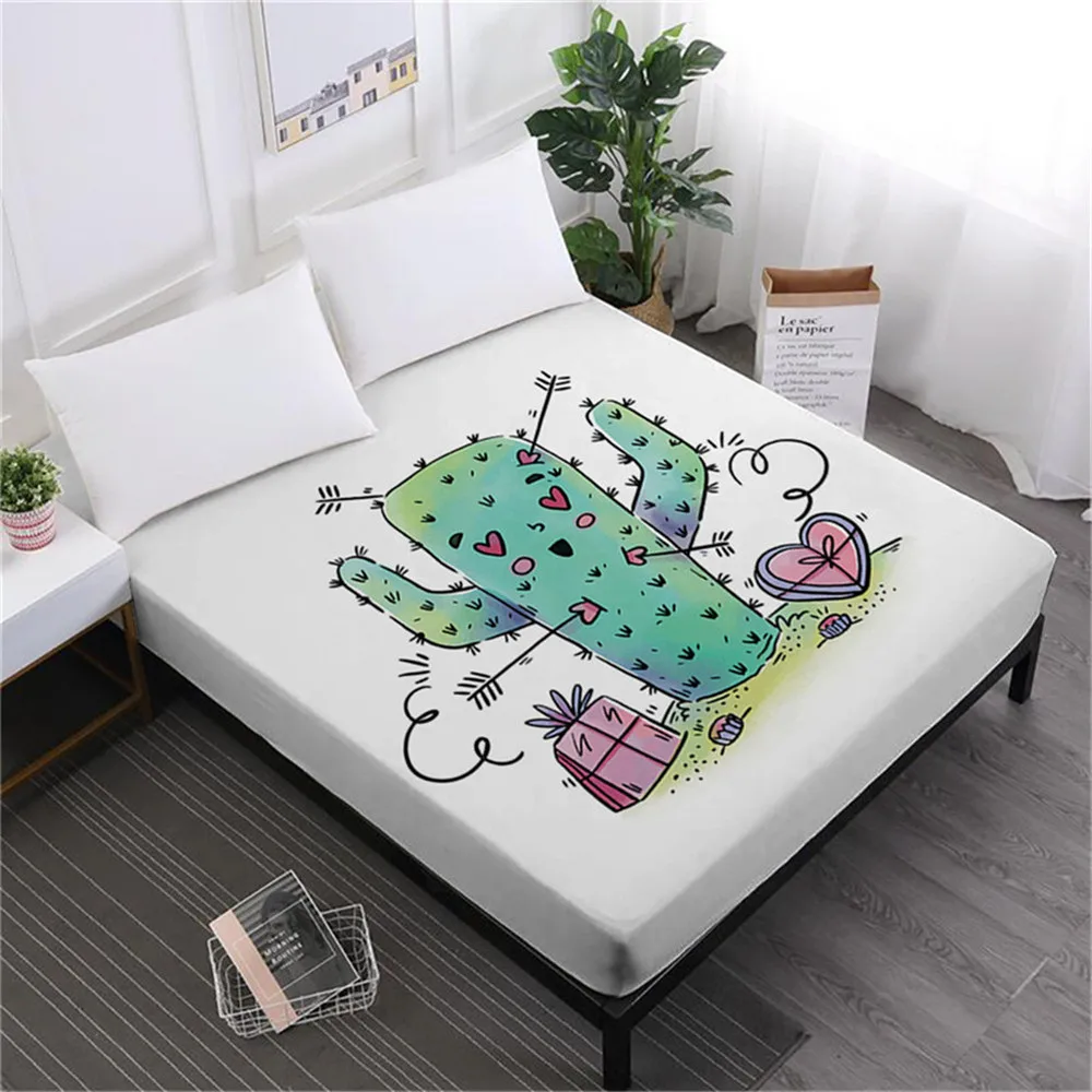 

Green Cactus Bed Sheet Cartoon Fitted Sheet Twin Full King Queen Bedding Deep Pocket Sheet Kids Bedroom Decor Bedclothes D45