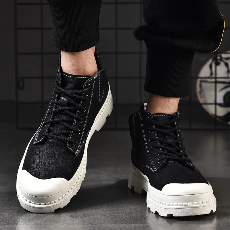 Male Riding Boots Black Gray High Top Shoes for Winter Men Outdoor Genuine Leather Rubber Bottom Casual |