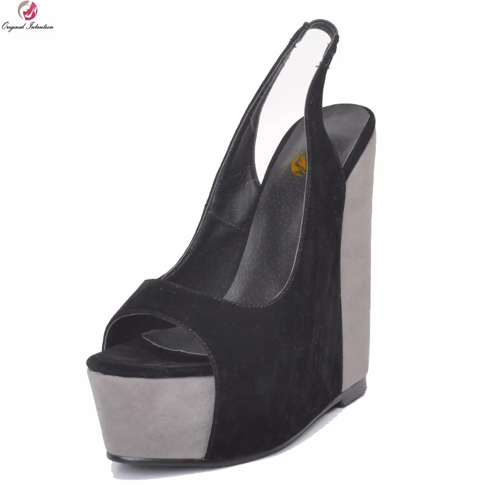 

Original Intention Super Cool Women Sandals Fashion Peep Toe Stylish Wedges Heels Elegant Black Shoes Woman Plus US Size 4-15
