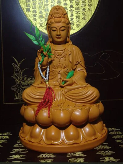 Семейная буддистская ручная работа Гуаньинь сидящая на статуе Будды лотоса|yin| |