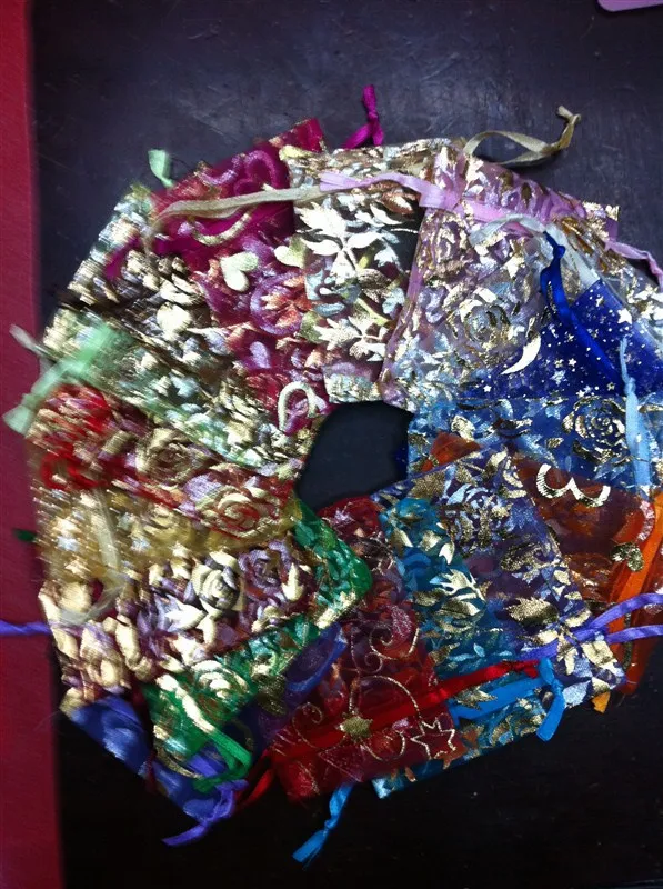 

100 Random Mixed Drawable Organza Wedding Gift Bags&Pouches 7x9cm