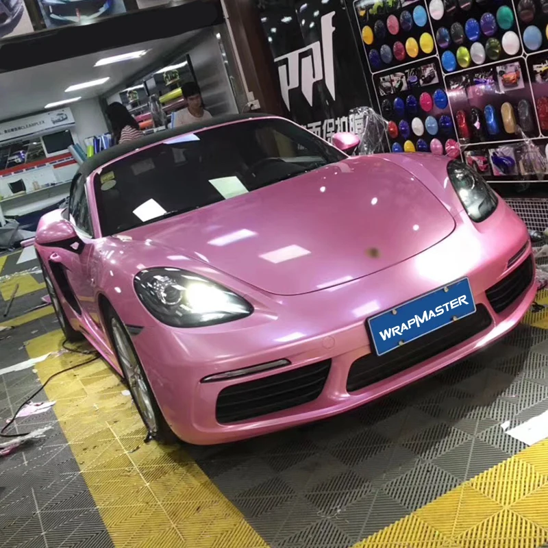 Premium Quality Super Glossy Metallic metallic vehicle wrap material diy vinyl with Air Bubble 1.52x18m/roll pink |
