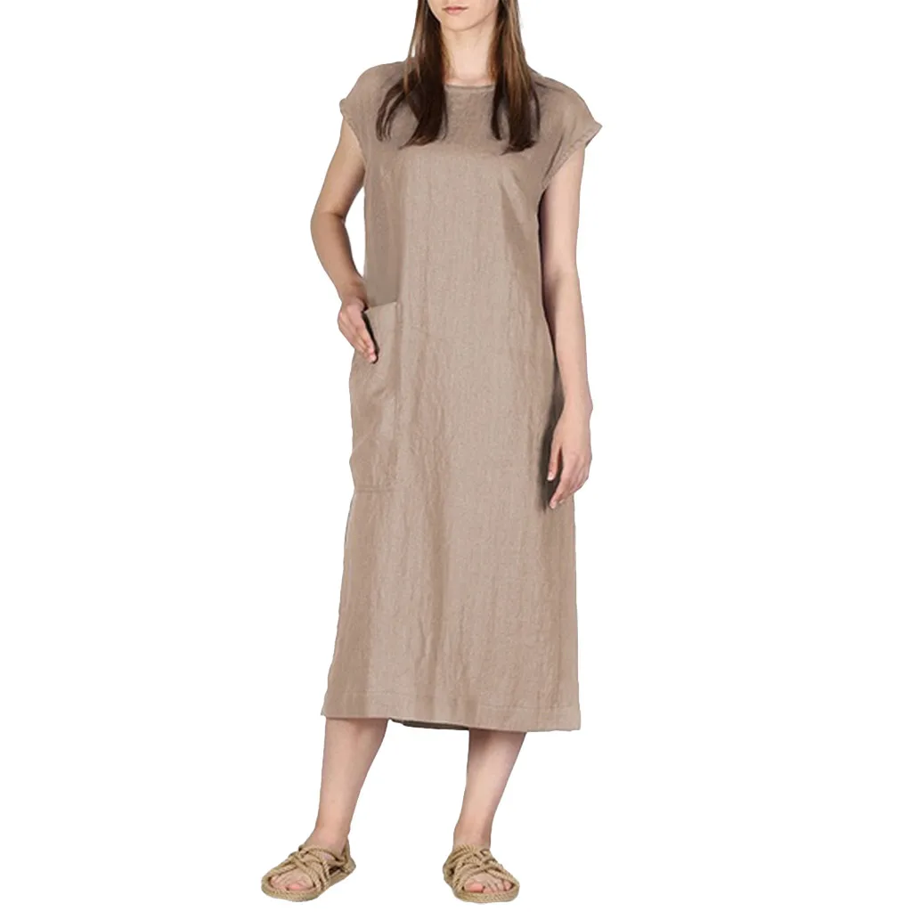 Женское свободное платье с открытыми плечами повседневное длинное без рукавов