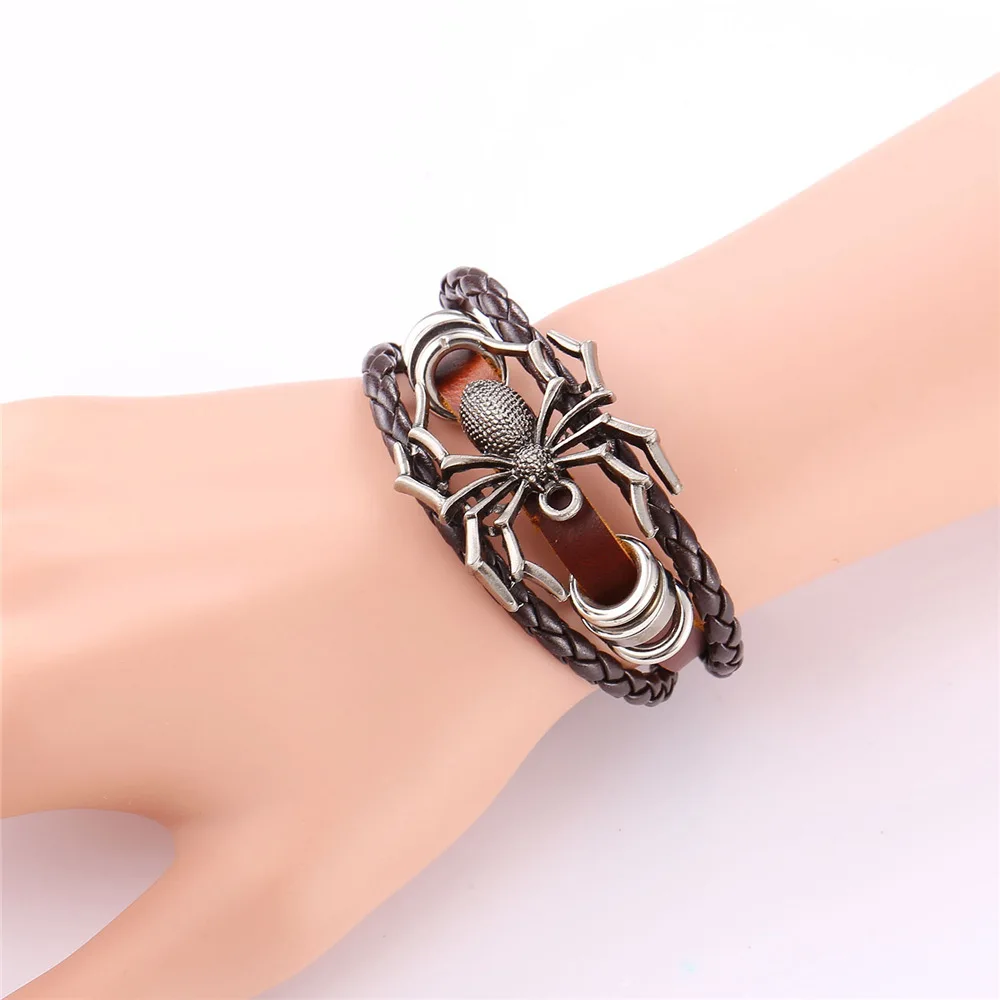 Для мужчин ювелирные изделия из натуральной кожи человека-паука Wrap браслет