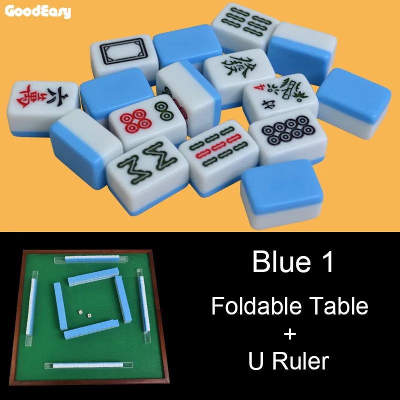 Blue U Ruler Table JIESITE высокое качество путешествия мини Меламиновый Набор для игры в маджонг со складным столом с U линейкой забавная семейная настольная игра - Цвет: Blue U Ruler Table
