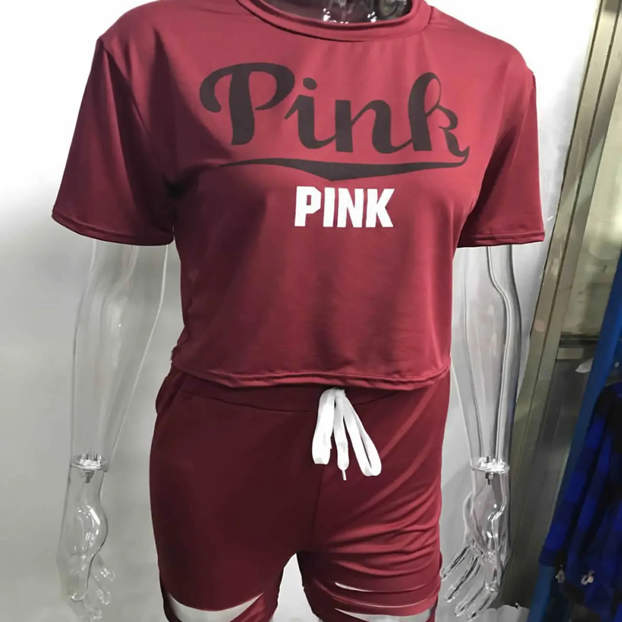 

2 Piece Set Pink Letter Print Tracksuits Women Two Piece Set 2021 Summer Plus Size T-Shirt Top And Pants Set Suits Casual Bodcon