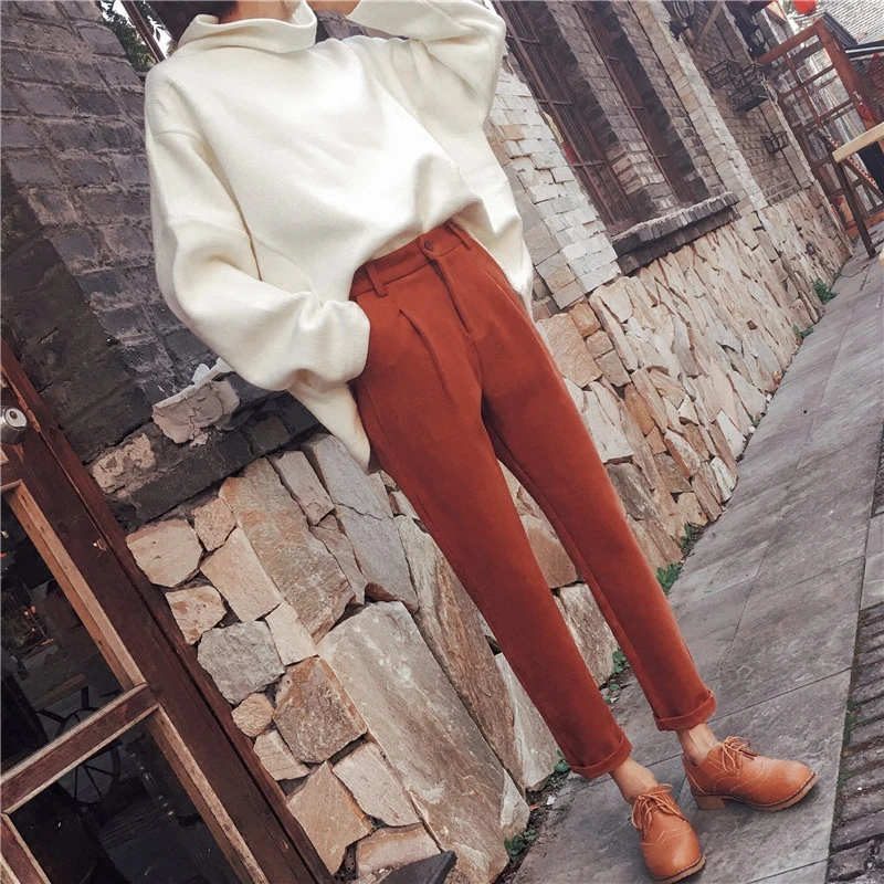 2020 Костюмные брюки осенние и зимние шерстяные с высокой талией прямые трубы|woolen