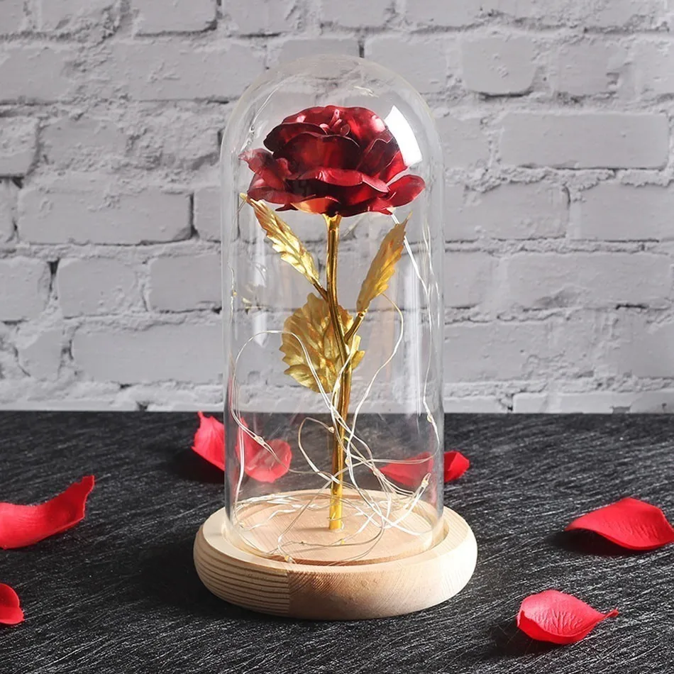 2019 Beauty And The Beast Red Rose With Led Light In Glass Dome For Wedding Party Valentine's Day Gift Mother's Roses | Дом и сад