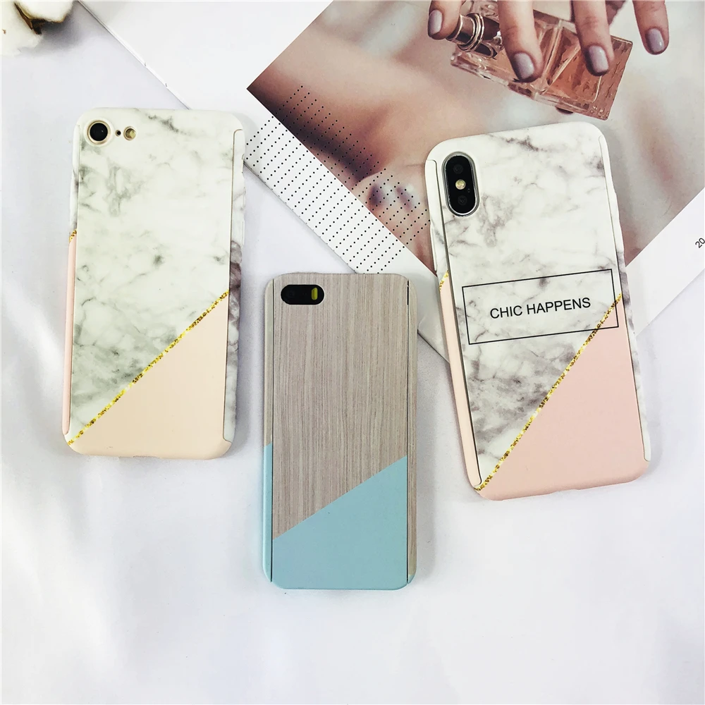 Мода Сращивания Мрамор вен чехлы для IPhone 8 плюс CHIC происходит буквальное 360