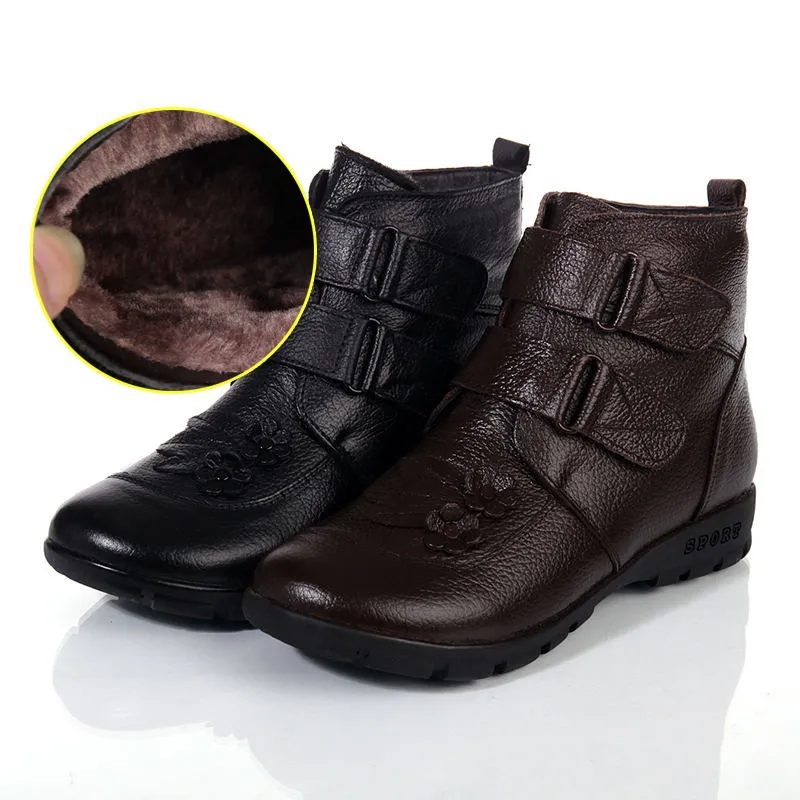 Женские ботинки из натуральной кожи на плоской подошве Размеры 35 43|shoes snow boots|shoe
