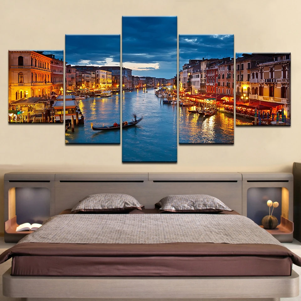 Настенная живопись картины холст печать модульный постер 5 панелей Венеция-город