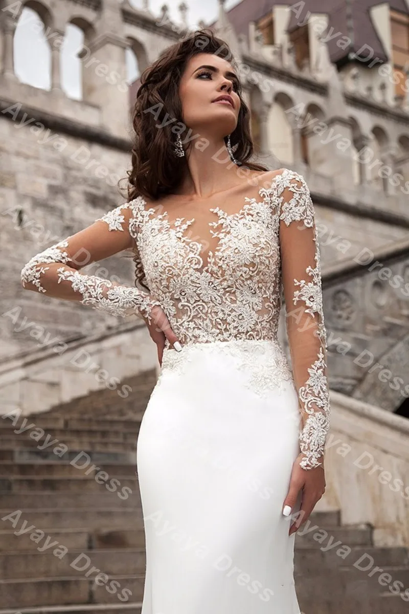 Wejanedress Robe De Mariage Новый длинным рукавом Русалка свадебное платье 2017 Sexy шеи Иллюзия