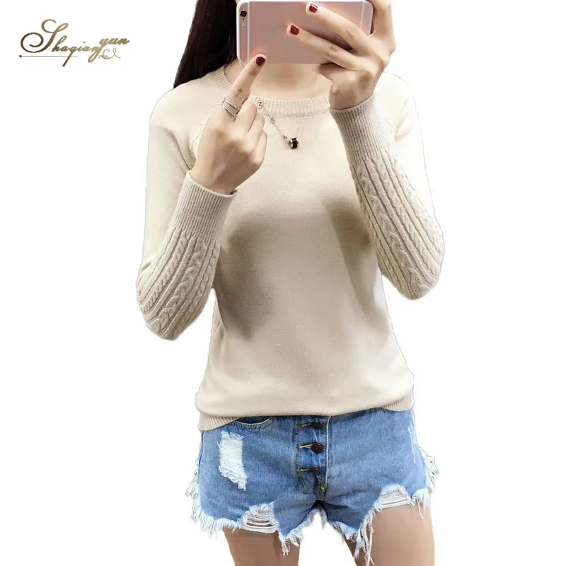 Autumn New Solid Color Women Knit Sweater O Neck Long Sleeve Weave Pattern Female Fashion Slim Thick Section Winter Warm Tops | Женская