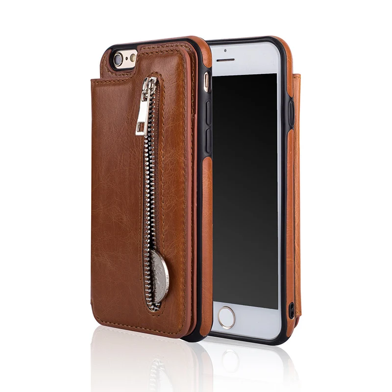 Zipper Flip Leather Case for iPhone X Card Slot Wallet Cases 7 8 6 6S Plus For Samsung Galaxy S8 S9 Note Coque |