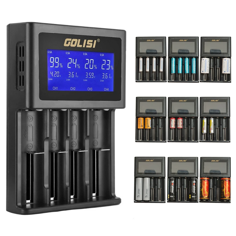 Golisi S4 2.0a интеллектуальные ЖК дисплей Зарядное устройство для 18650 20700 26650 литий