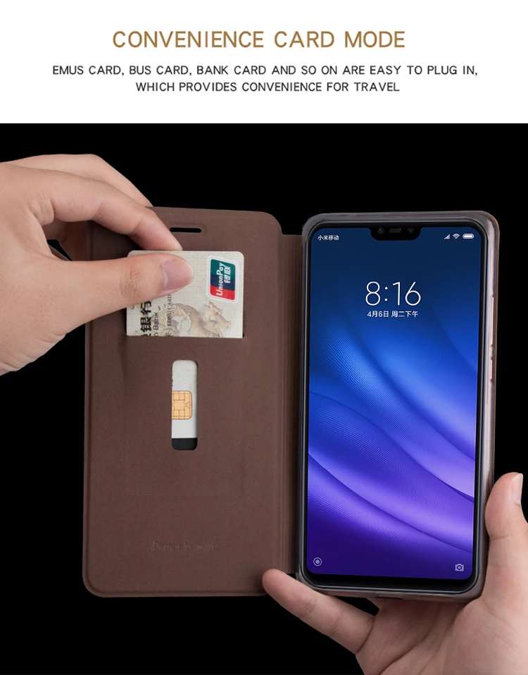 Чехол Mofi для Xiaomi Mi 8 Lite, роскошный флип-чехол из искусственной кожи, чехол для Xiaomi Mi 8 Lite с отделением для карт и функцией подставки