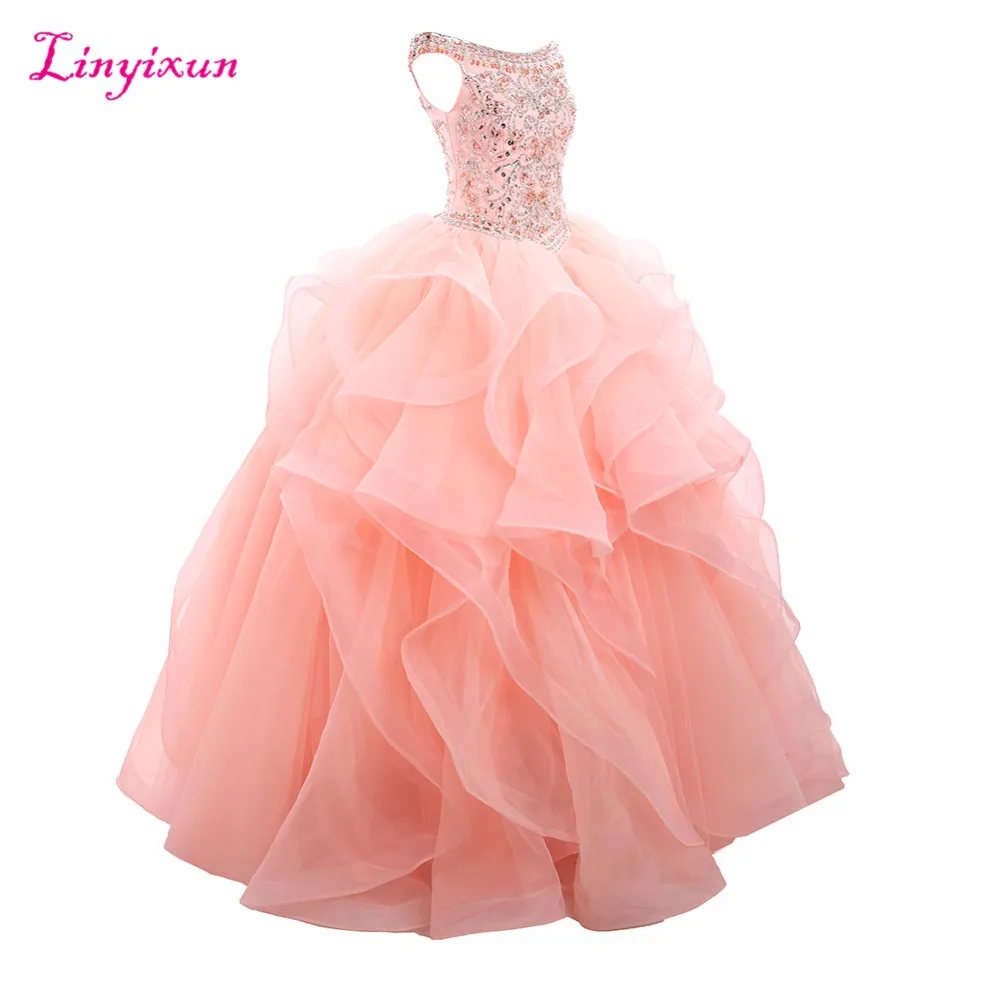 Linyixun реальное фото сексуальное бальное платье с кристаллами платья для Quinceanera