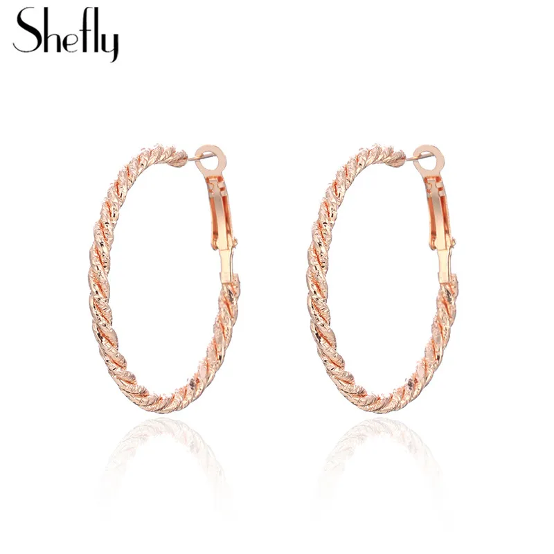 

Rose Gold Round Hoop Earrings Classic Simple European Trendy Earring For Women Party Fashion Jewelry Gift Aretes De Mujer