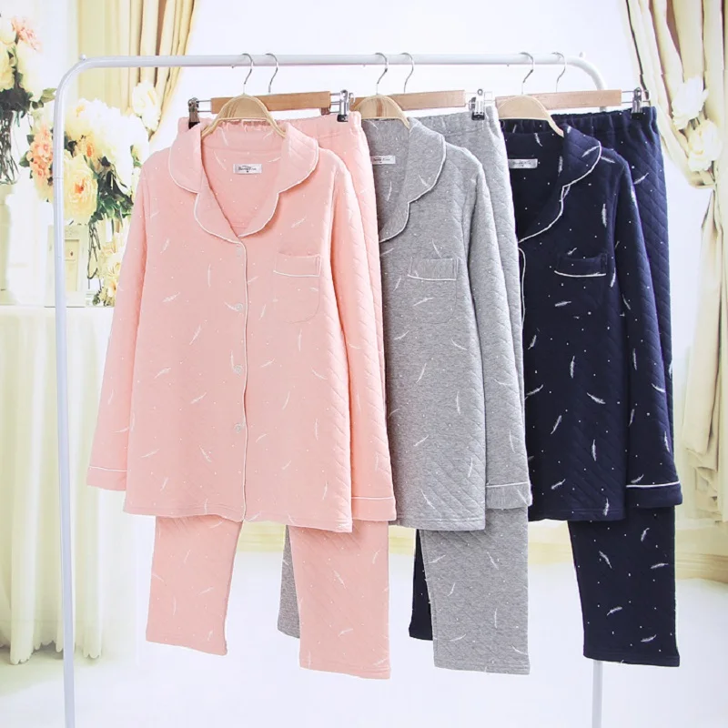 Autumn Men Pajamas Set Pure Cotton Regular Full Sleeve Couples Pijama hombre Casual Clothing Feathers Printed Women Sleepwear