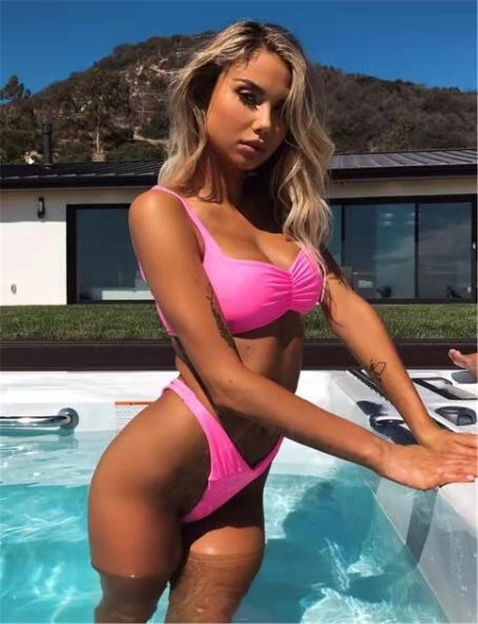 neon pink bikini purple bikini swimsuit cut out pushup swimwear women women swimsuit sexy bikini reflective bathing suit