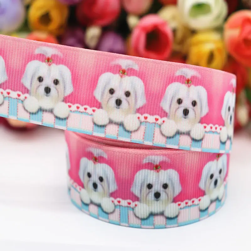 1 &quot25 мм 5 метров/lot Grosgrain ленты DIY Hairbows с принтом собаки ручной работы 100% полиэстер