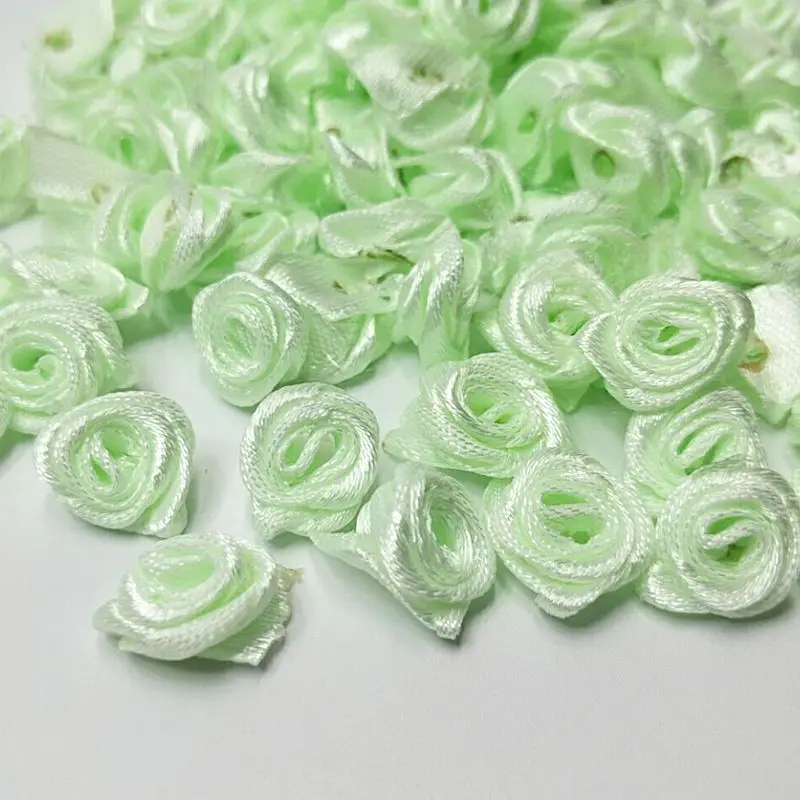lighter green HL 60 шт. 15 мм ленты розы цветы DIY Аппликации Свадебные украшения ремесла поставки много цветов - Цвет: lighter green