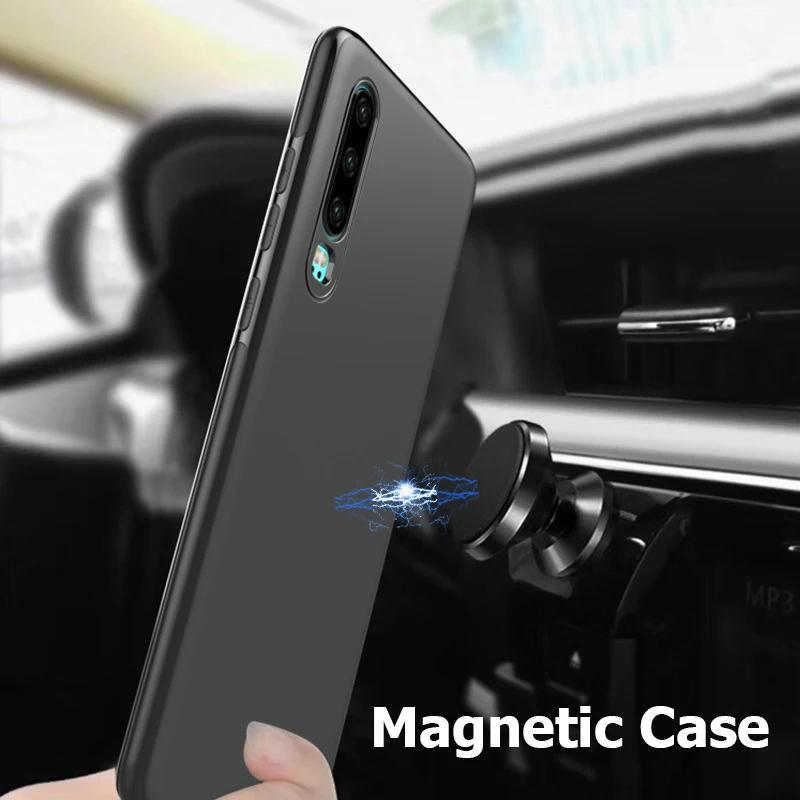 Мягкий матовый Силиконовый чехол для Huawei P30 Pro со скрытым магнитным держателем