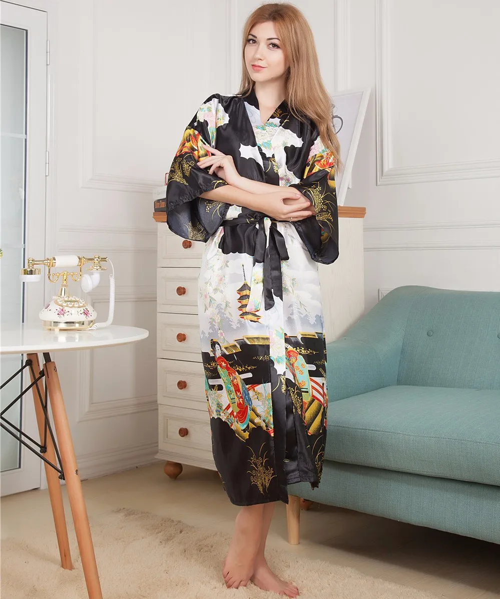 Женский халат кимоно черный из вискозы ночная рубашка пижама один размер Mdn011