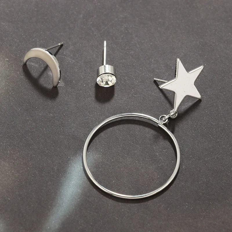 3 шт. MinRetro Для женщин модные панк классические кольцо звезда Moon Серьги CrystalPendant