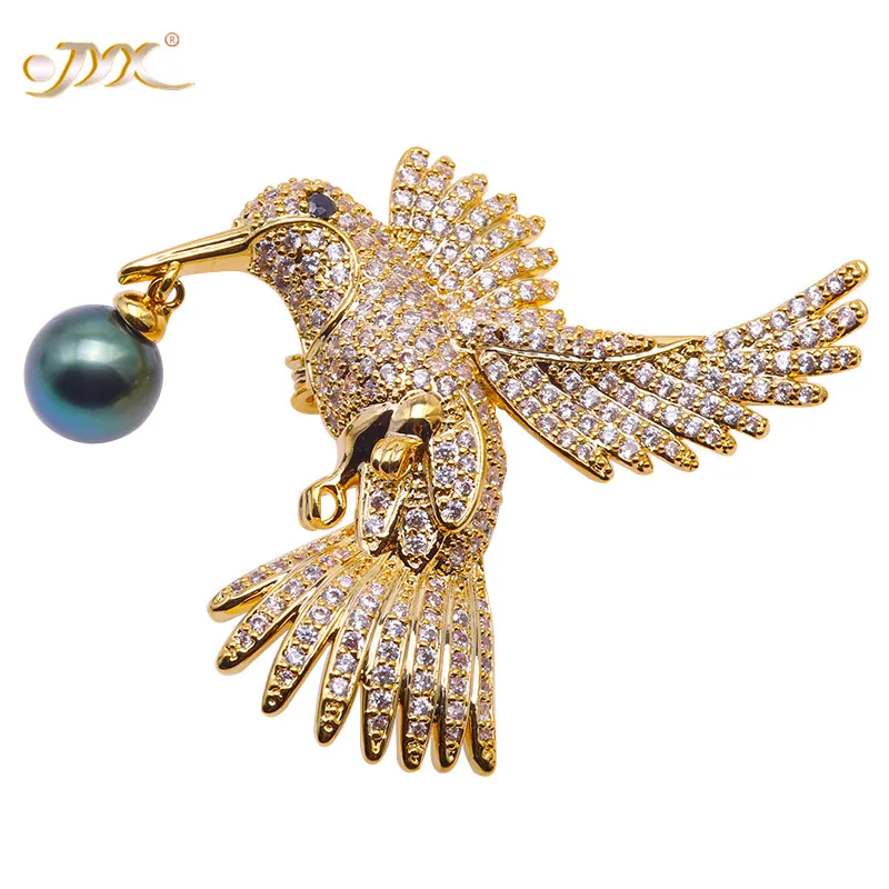 JYX Luxurious Flying bird Brooch 10mm Peacock-green Tahitian Pearl brooches natural 9mm Tahiti Pendant new year gift pin women | Украшения
