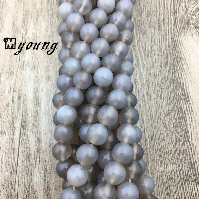

Polished Round Pure Gray Agates Beads,Natural Stone Beads 15.5 Inch Full strand for Jewelry DIY MY0297