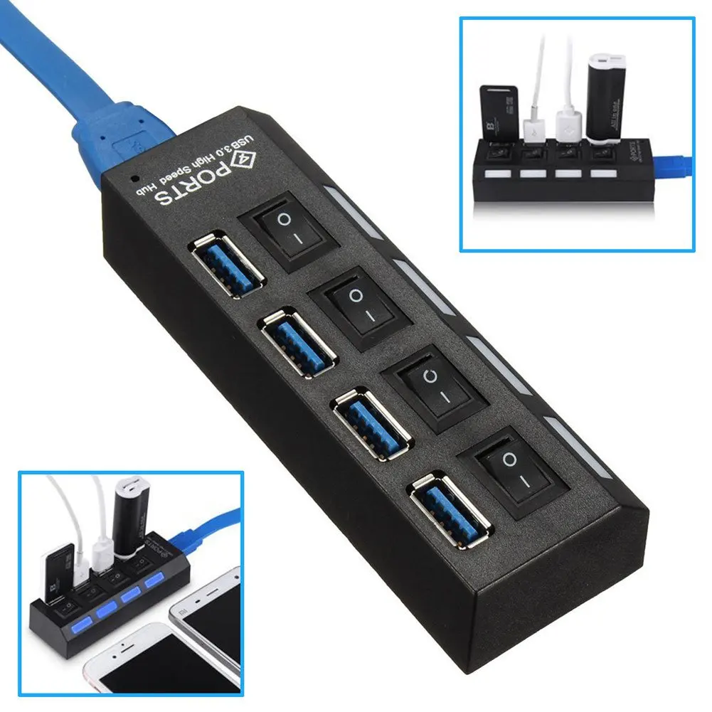 Многопортовый usb-хаб 3,0 4/7 портов Портативный Супер Скоростной 5 Гбит/с многопортовый usb-расширитель с переключателями адаптер питания для ПК