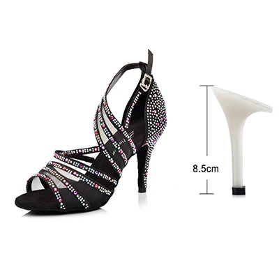 Black 8.5cm Ladingwu Для женщин Бальные Туфли для латинских танцев черный, красный, абрикосовый, коричневый Стразы Танго Сальса обувь на высоком каблуке 6/7. 5/8. 5/9/10 см - Цвет: Black 8.5cm