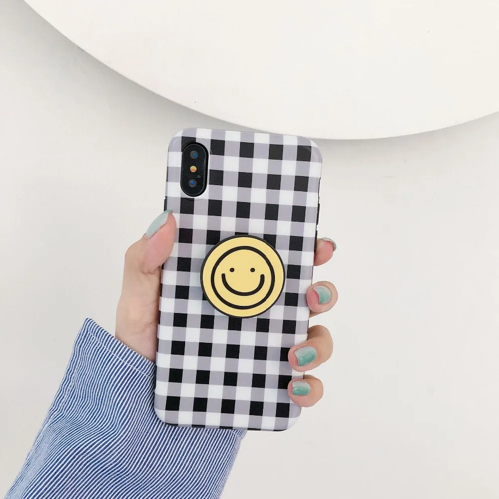 Colorful Grid Patterned Phone Case For iPhone 6 6s 7 8 plus XR X XS Max Back Cover Cute Smile Soft Cases Coque |