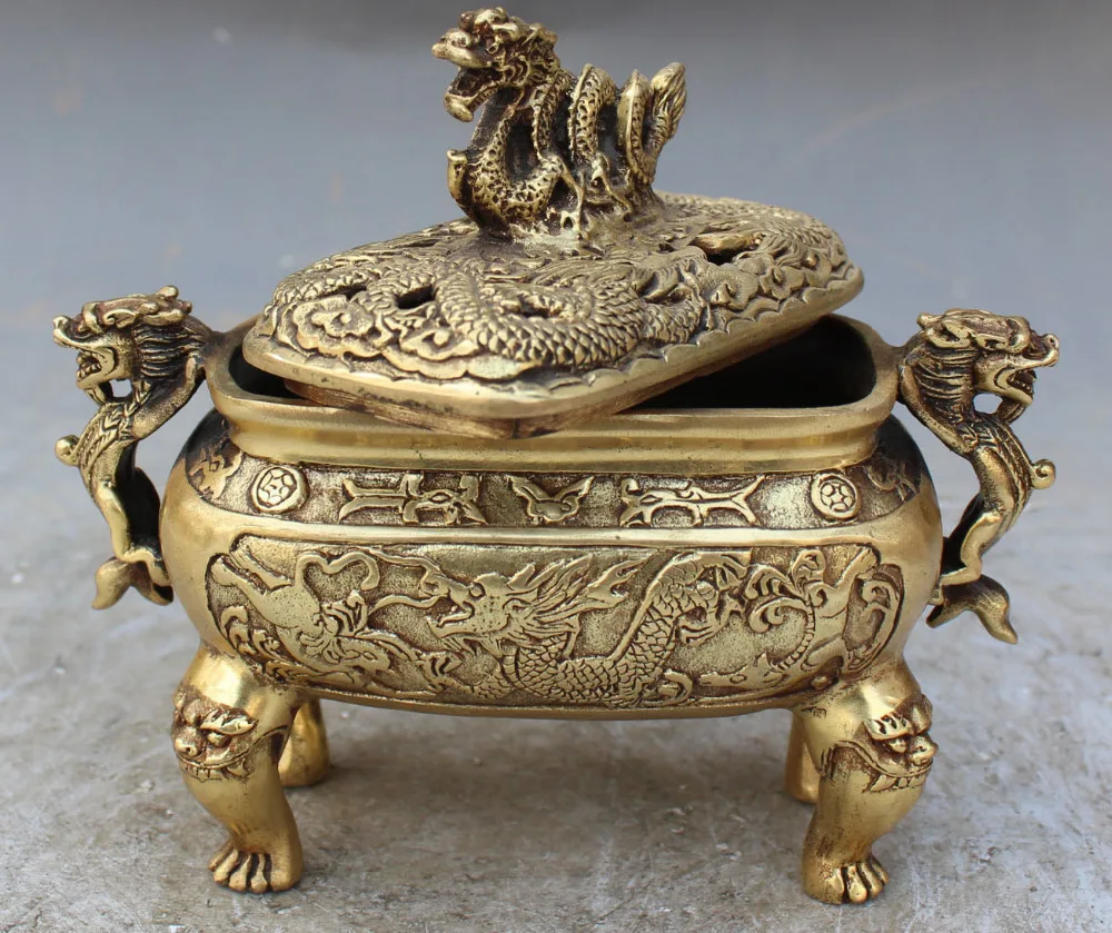 

Chinese Characteristics exquisite bronze lion Lung Fu Long Fu Dogs censer