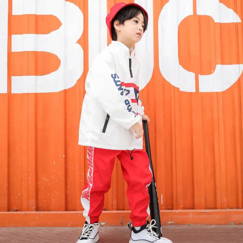Kids Red Jacket Shirt Jogger Pants Ballroom dancing clothes Suit Outfits Girls Boys Competition Jazz Hip Hop dance wear Clothing |
