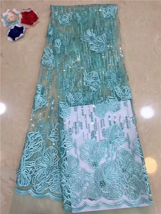 

green Color Net Lace Fabric 2018 African Lace Fabric Sequins Embroidery Fabric For Dress Party French Tulle Lace Dress